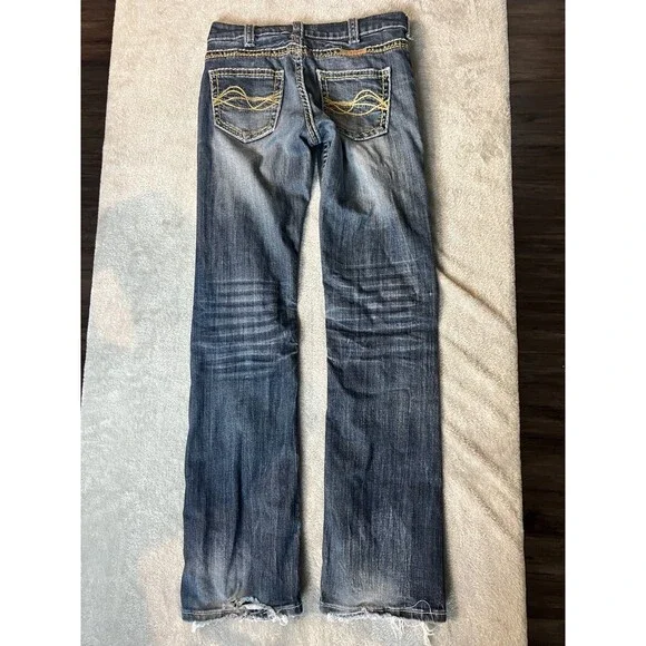 Cowgirl Tuff Western Jeans Women’s Size 26 Low Rise Raw Hem Straight Leg Studded - Picture 9 of 11